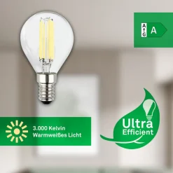 LED-pære dråbe E14 4W klar 3000K 840lm energiklasse 2er