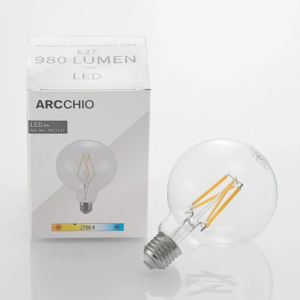 LED-pære E27 8 W 2.700 K G95 globe klar 2 stk