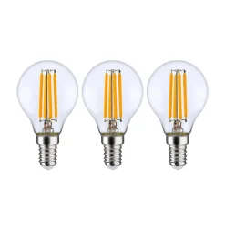 LED-pære E14 P45, 4W, klar, 2.700K, dæmpbar, sæt med 3 stk