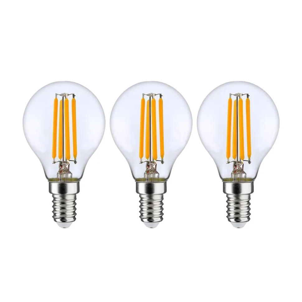 LED-pære E14 P45, 4W, klar, 2.700K, dæmpbar, sæt med 3 stk