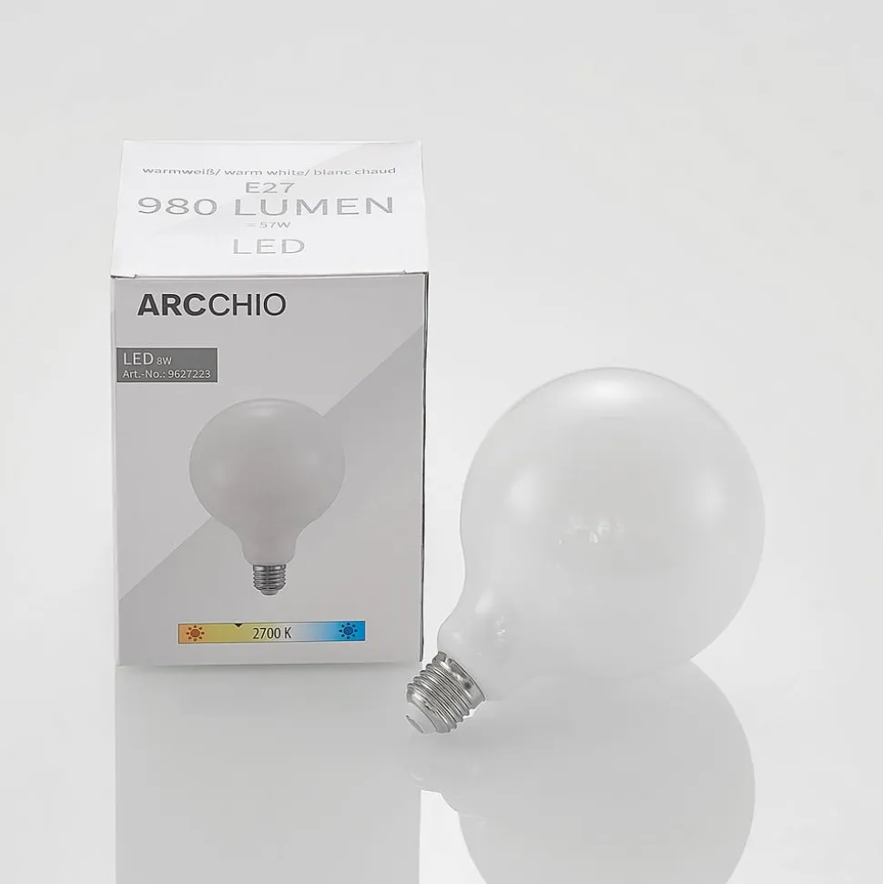 LED-pære E27 8W 2.700K G125 Globe, dæmpbar, opal