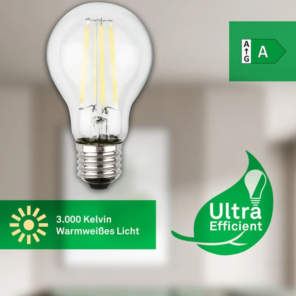 LED-pære E27 5W klar 3000K 1055 lm energiklasse 2er