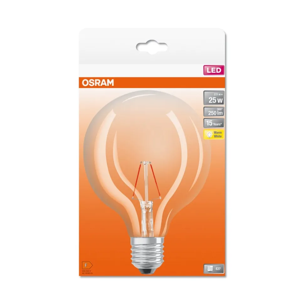 LED-pære Globe G125 E27, 2,5 W klar glødetråd 2.700 K