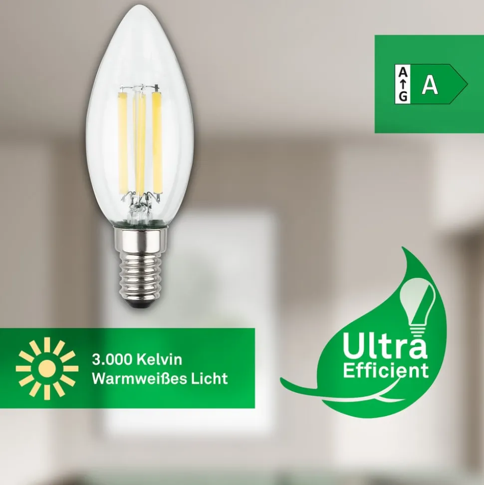 LED-pære stearinlys E14 4W klar 3000K 840 lm energiklasse 2er
