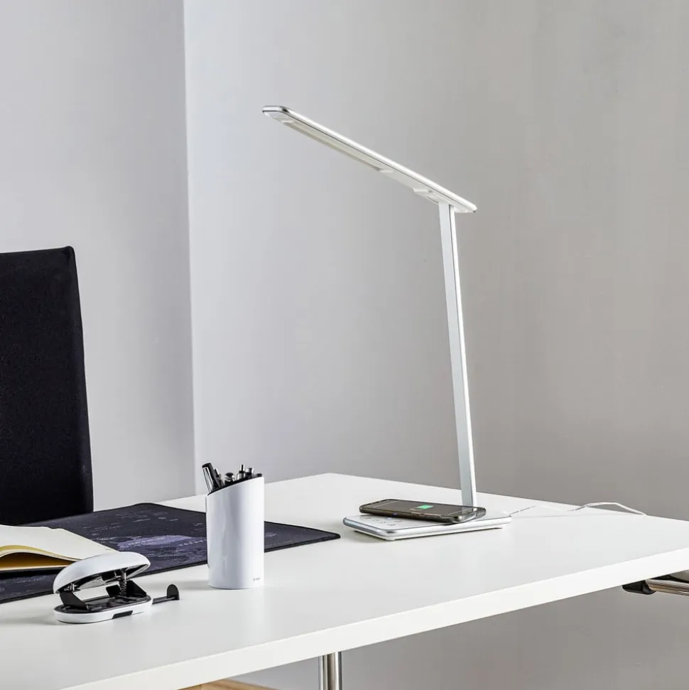 LED-skrivebordslampe Orbit med induktion sølv