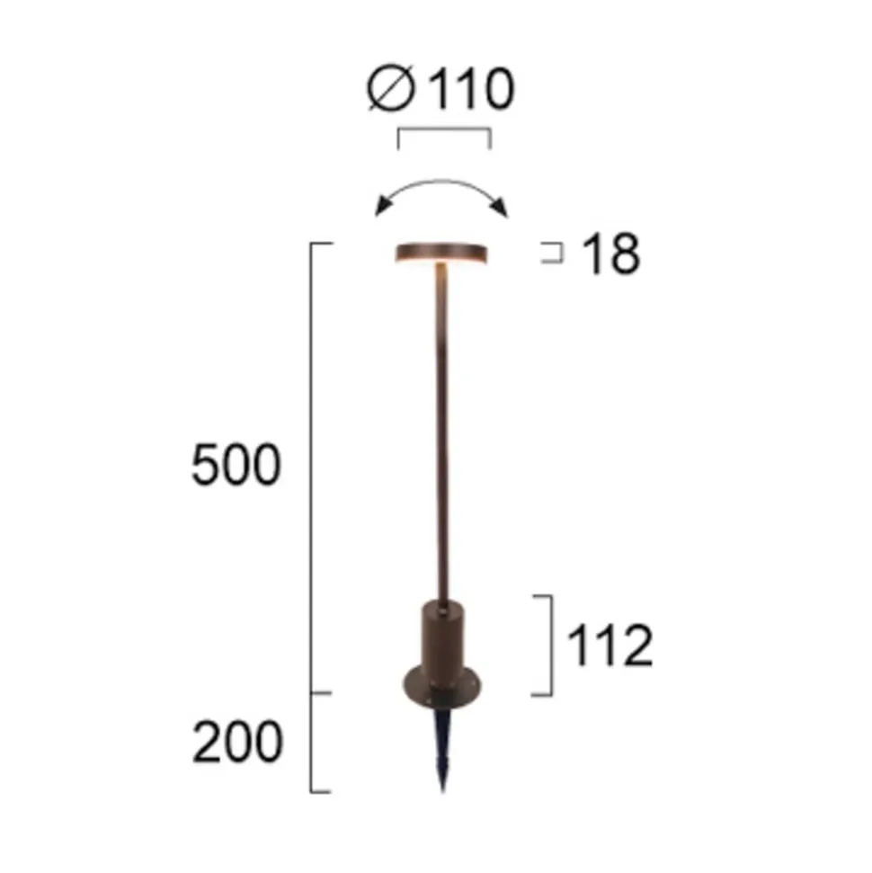 LED-sokkellampe Tango rustbrun, højde 50 cm metal, jordspyd