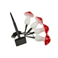 LED-solcelle-jordspyd Fairy Mushroom, 4-sæt, rød/hvid, IP44