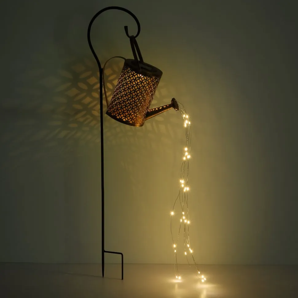 LED-solcellelampe 336523, guld, vandkande, jordspyd, metal