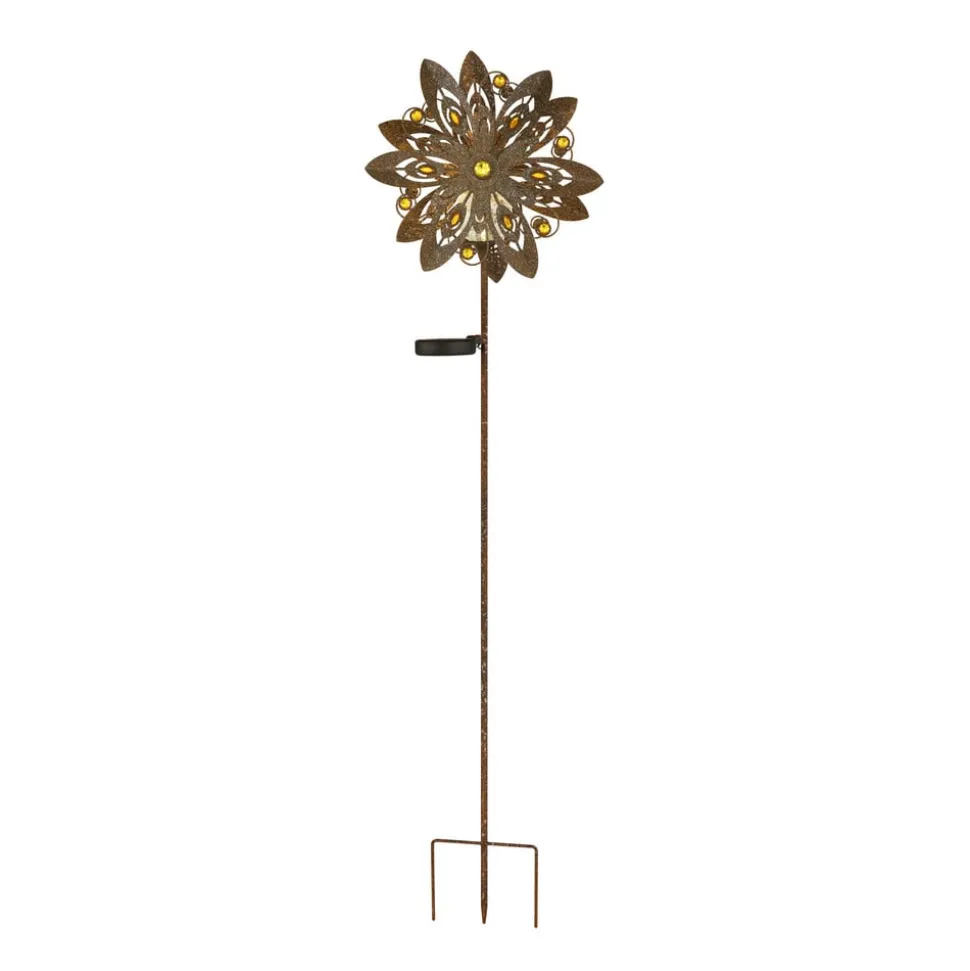 LED-solcellelampe 36578, jordspyd, rustbrun, metal, glas