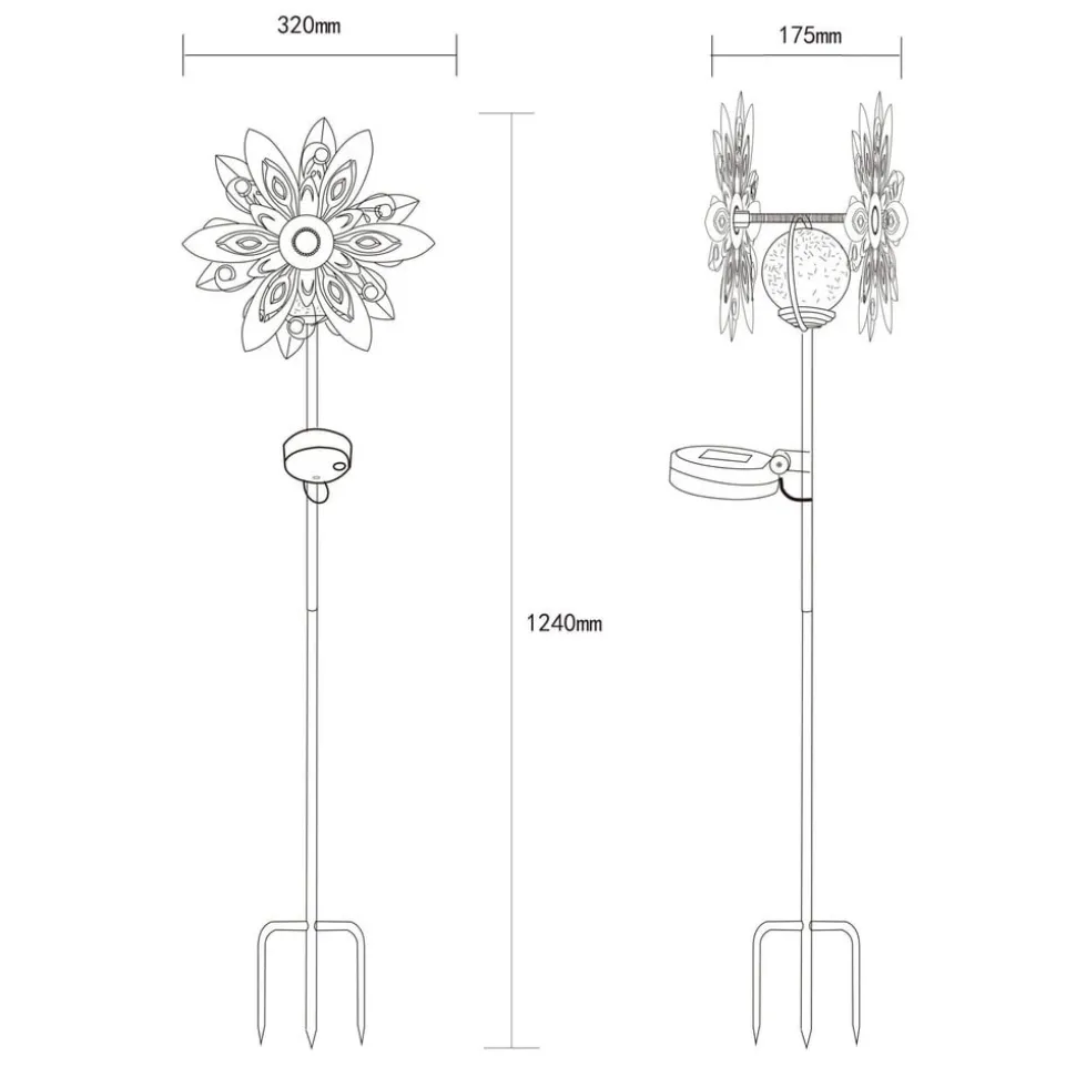 LED-solcellelampe 36578, jordspyd, rustbrun, metal, glas