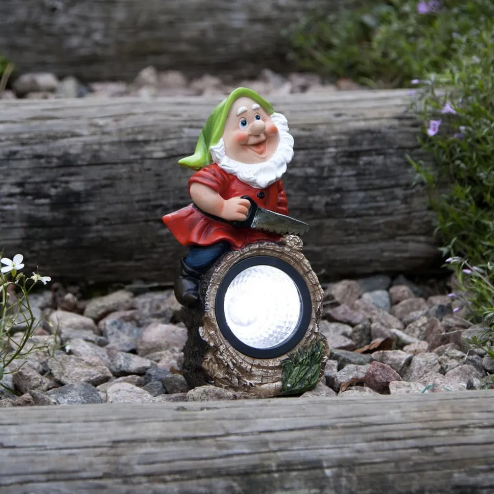 LED-solcellelampe Gnomy farverig/rød plast 21 cm skovhugger