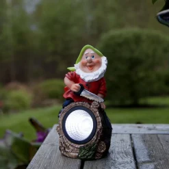 LED-solcellelampe Gnomy farverig/rød plast 21 cm skovhugger