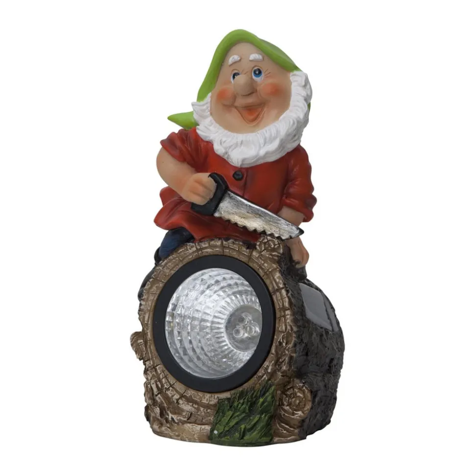 LED-solcellelampe Gnomy farverig/rød plast 21 cm skovhugger