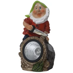LED-solcellelampe Gnomy farverig/rød plast 21 cm skovhugger