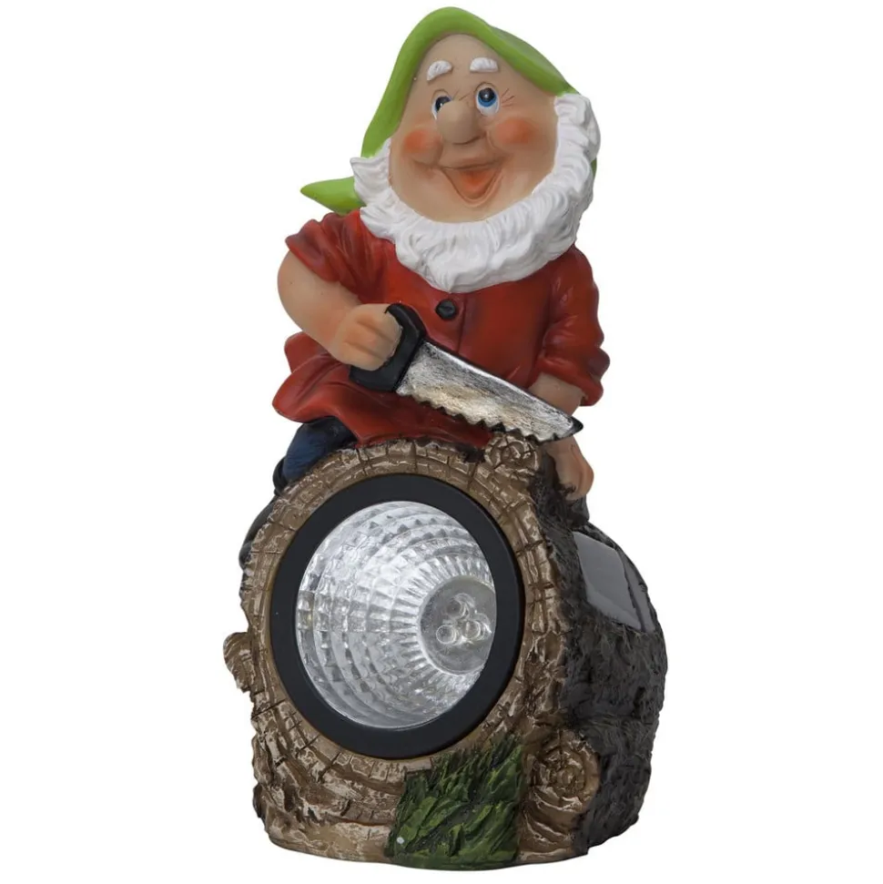 LED-solcellelampe Gnomy farverig/rød plast 21 cm skovhugger