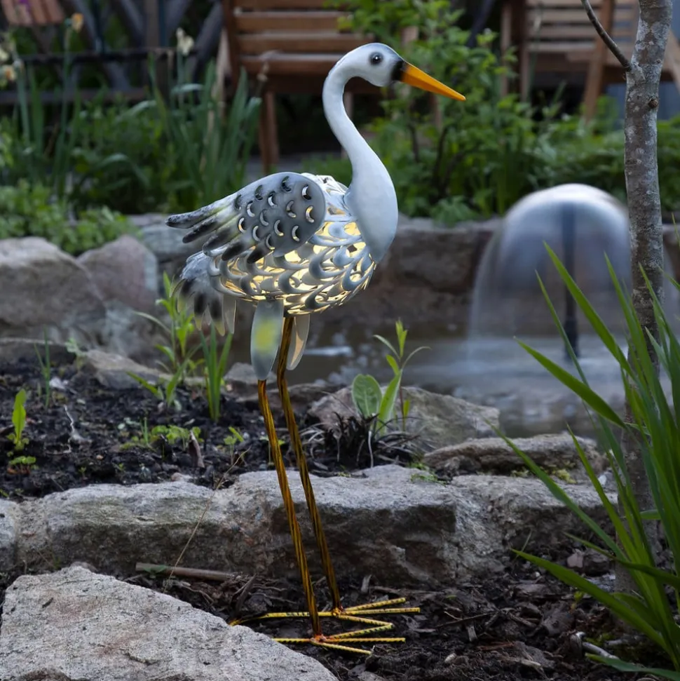 LED-solcellelampe Heron som en hejre figur