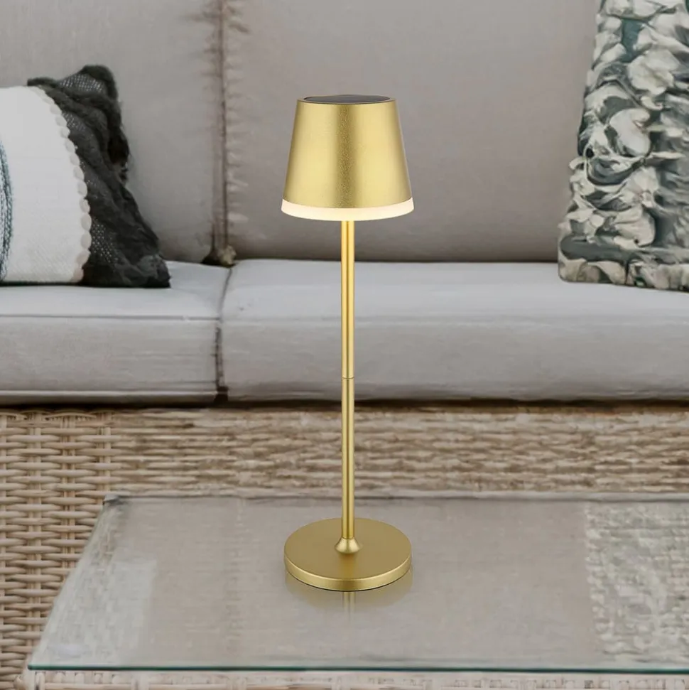 LED-solcellelampe, metal, guldfarvet, højde 41 cm, IP44
