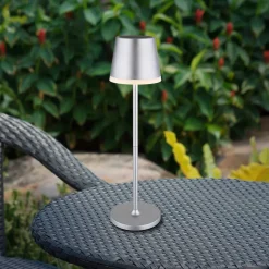 LED-solcellelampe, metal, sølvfarvet, højde 41 cm, IP44