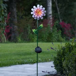 LED-solcellelampe Pink Daisy i blomsterform