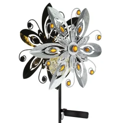 LED-solcellelampe 36578S, jordspyd, sølv/sort, metal