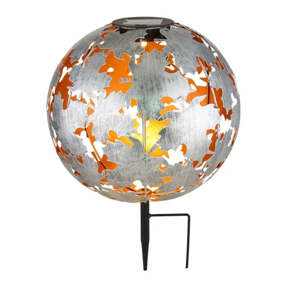 LED-solcellelampe 36749S kugle Ø 27 cm, sølv, jordspyd