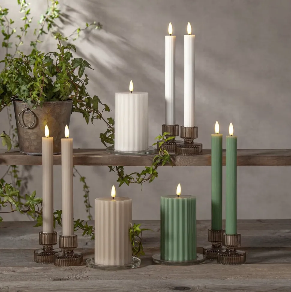 LED-stage Flamme Stripe, beige, 25 cm voksbatteri sæt med 2 stk