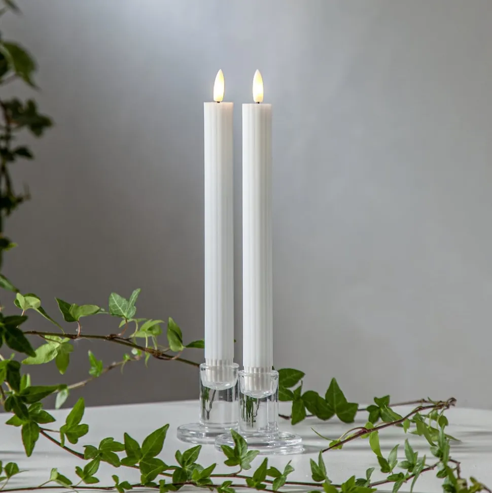 LED-stage Flamme Stripe, hvid, 25 cm, voksbatteri sæt med 2 stk