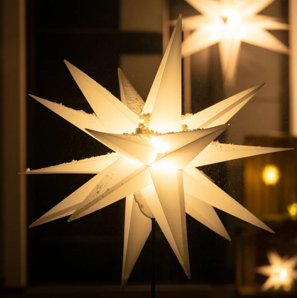 LED-stjerne, ude, med jordspyd, Ø 55 cm, hvid