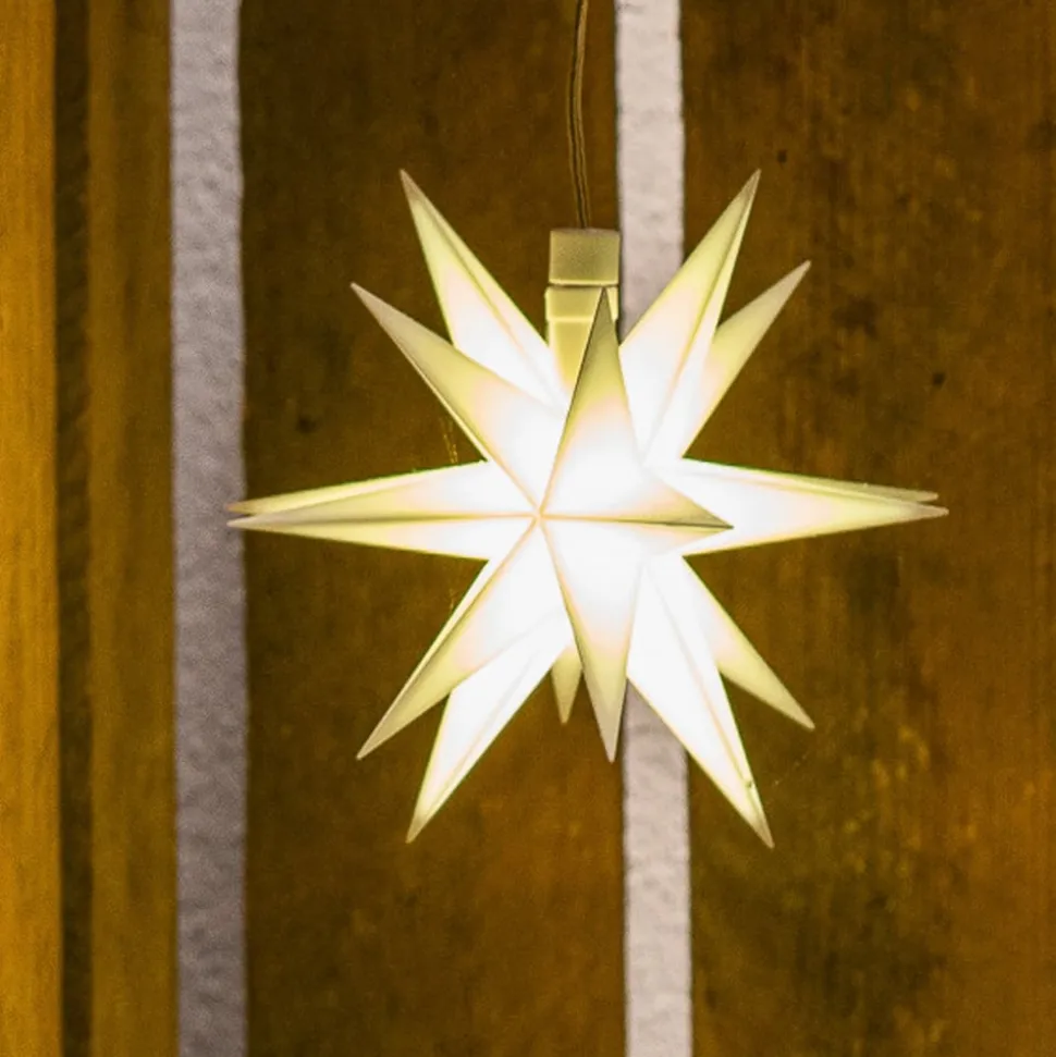 LED-stjerne, ude, 18-takket Ø 12 cm, batteri, hvid