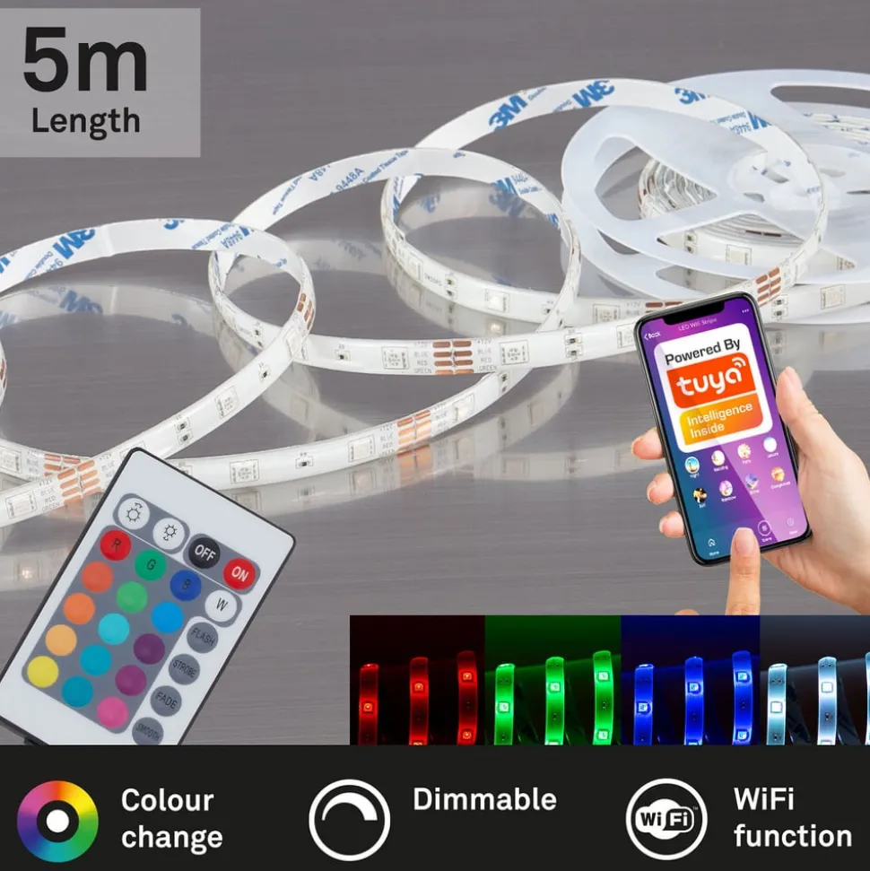 LED-stripe med RGB, WiFi, 500 cm m. fjernbetjening