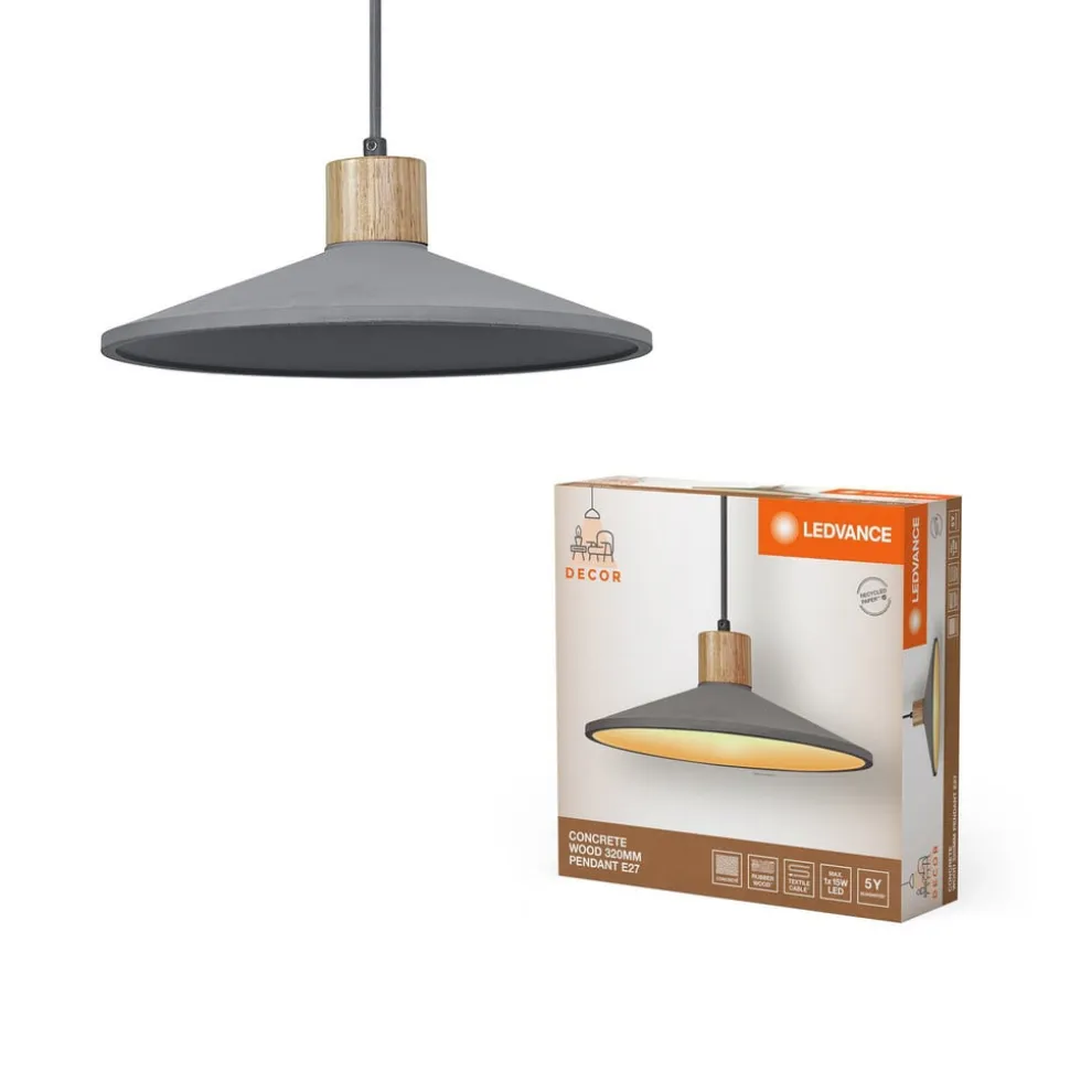 LEDVANCE Concrete Wood hængelampe, Ø 32 cm, beton, grå