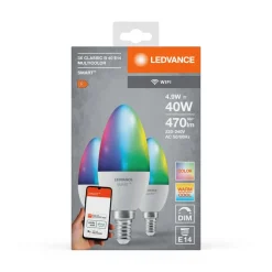 LEDVANCE SMART+ LED, stearinlys, E14, 4,9 W, CCT, RGB, WiFi, 3 enheder