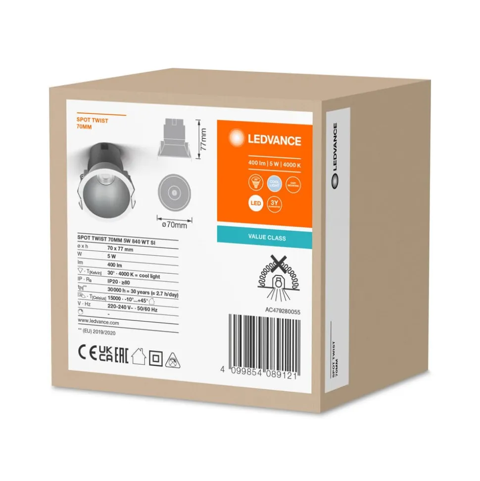 LEDVANCE Twist LED-spot Ø7cm 840 hvid/sølv