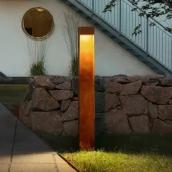 LED-vejlampe Rho, rustfarvet, højde 100 cm, metal, IP54
