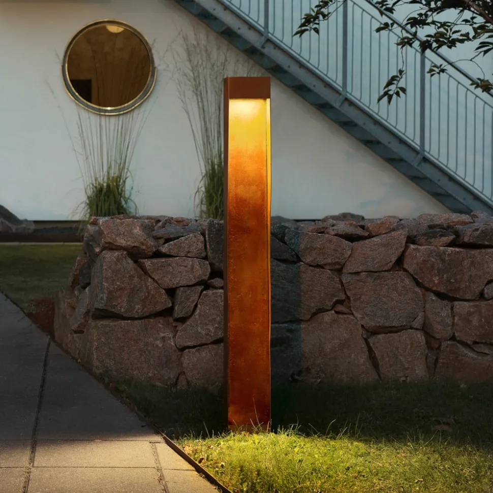 LED-vejlampe Rho, rustfarvet, højde 100 cm, metal, IP54