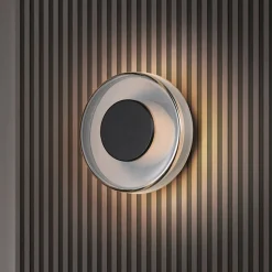 LED-væglampe Celeste, sort/krom, Ø 22 cm glas dæmpbar