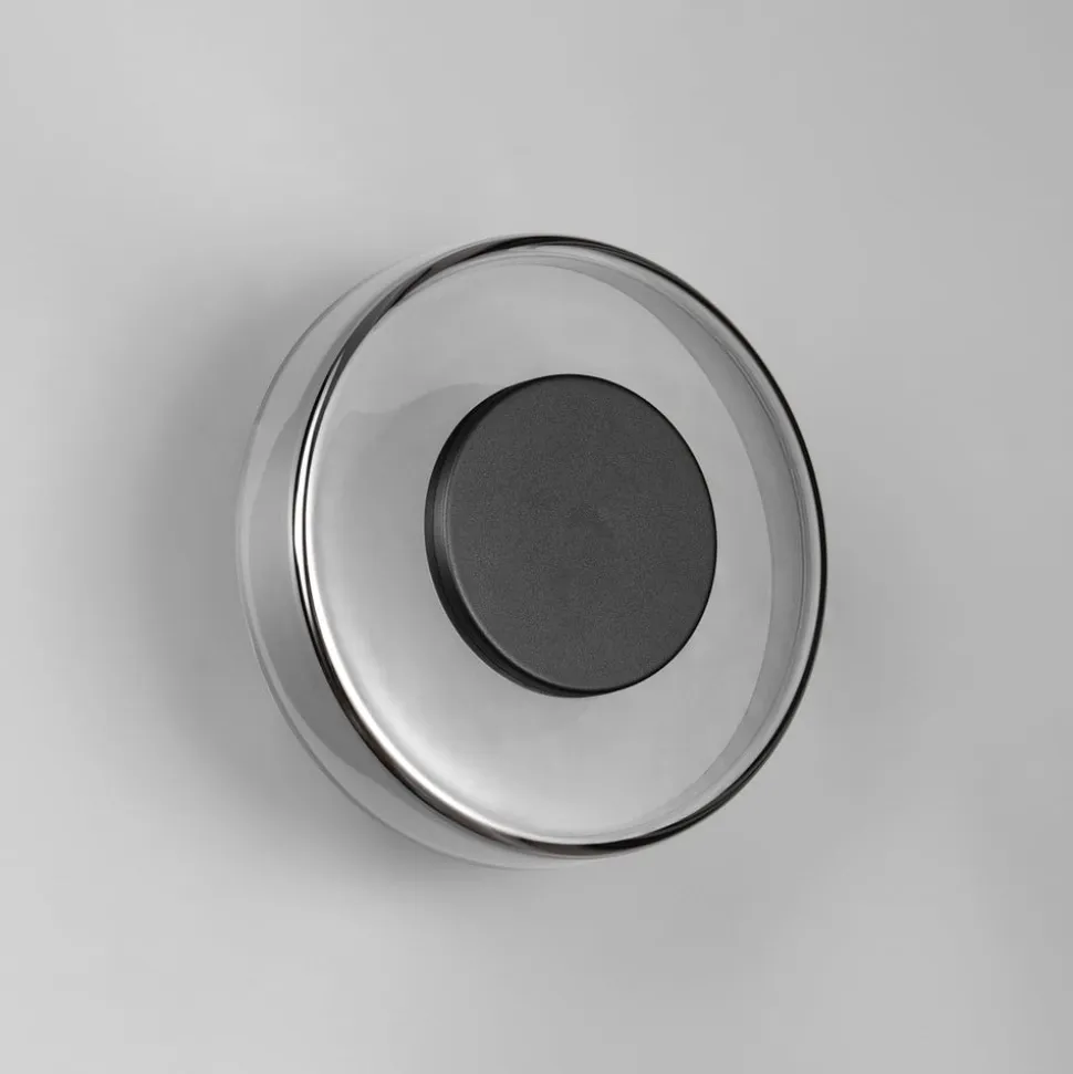LED-væglampe Celeste, sort/krom, Ø 22 cm glas dæmpbar