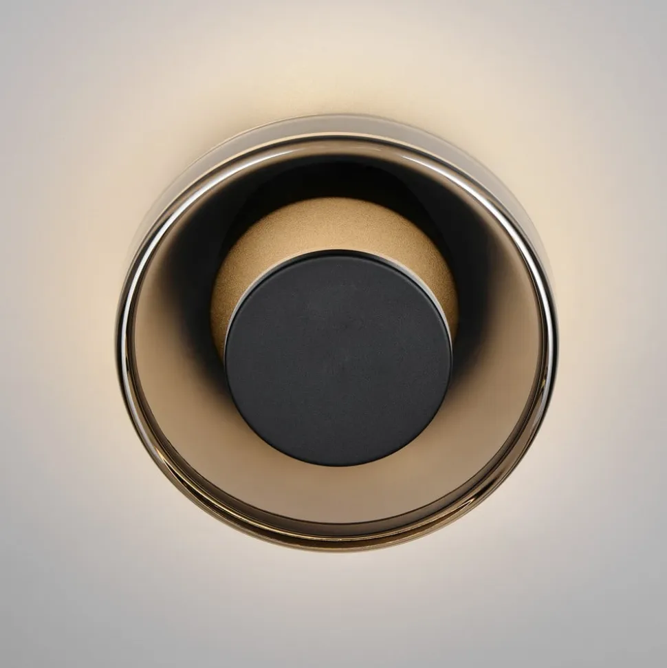 LED-væglampe Celeste, sort/krom, Ø 22 cm glas dæmpbar