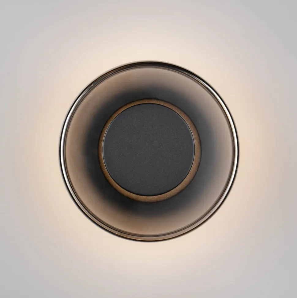 LED-væglampe Celeste, sort/krom, Ø 22 cm glas dæmpbar