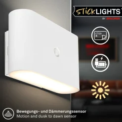 LED-væglampe Chat, hvid, 16 cm, plast, sensor