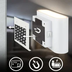 LED-væglampe Chat, hvid, 16 cm, plast, sensor