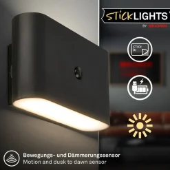 LED-væglampe Chat, sort, 16 cm, plast, sensor