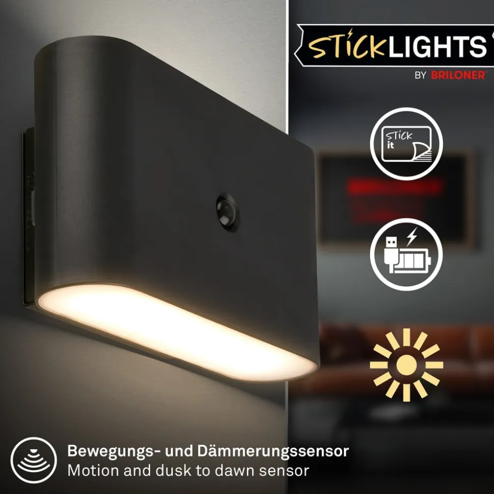 LED-væglampe Chat, sort, 16 cm, plast, sensor