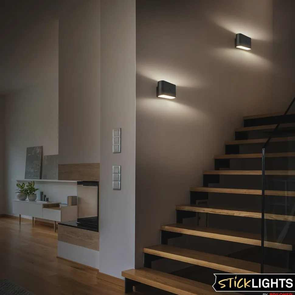 LED-væglampe Chat, sort, 16 cm, plast, sensor