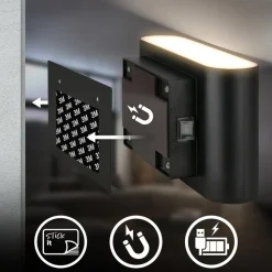LED-væglampe Chat, sort, 16 cm, plast, sensor