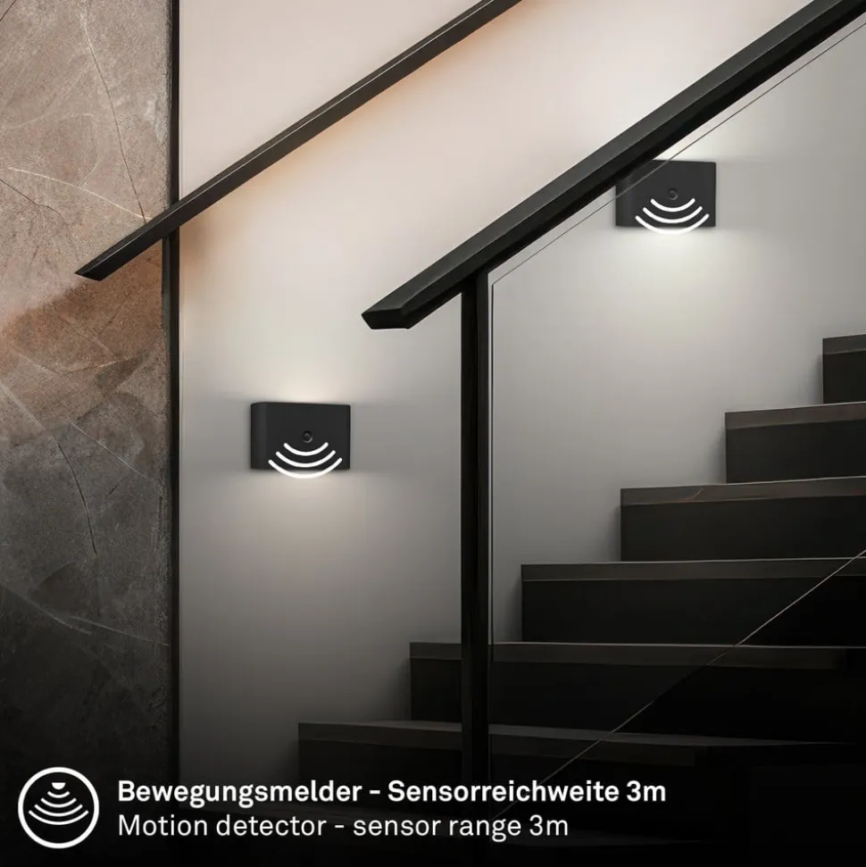 LED-væglampe Chat, sort, 16 cm, plast, sensor