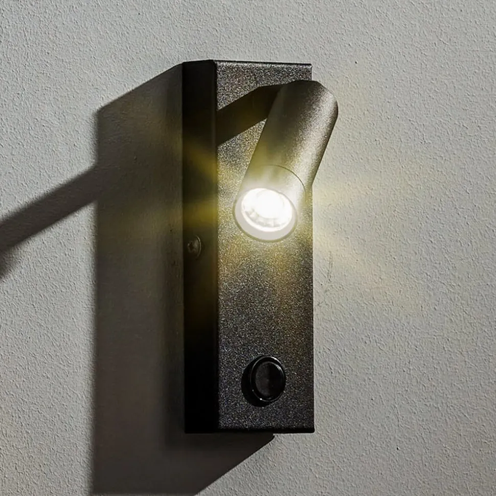 LED-væglampe Enzo kantet med afbryder, sort