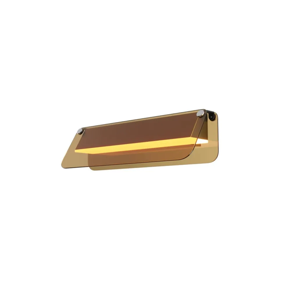 LED-væglampe FLAT, ravfarvet/messing, bredde 30 cm, glas/metal
