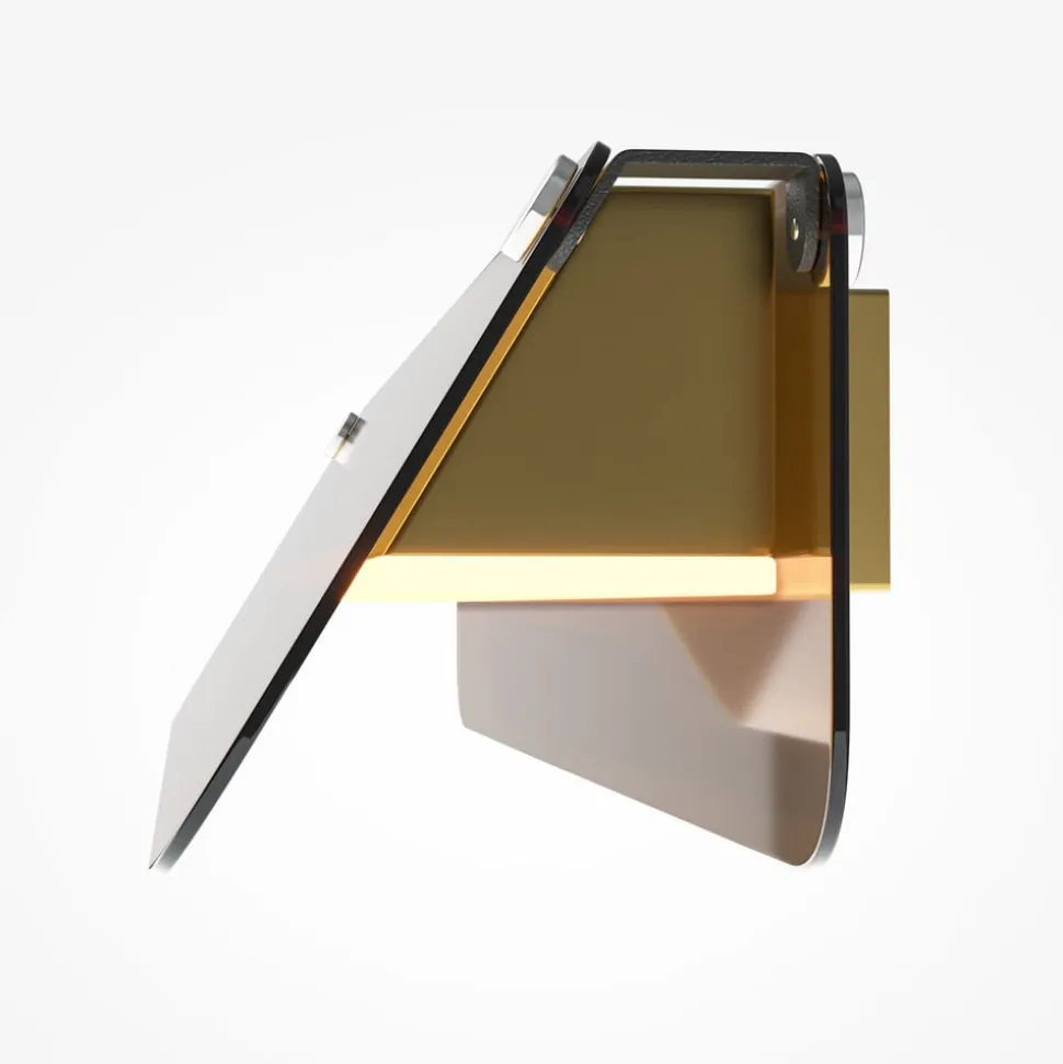 LED-væglampe FLAT, ravfarvet/messing, bredde 43 cm, glas/metal