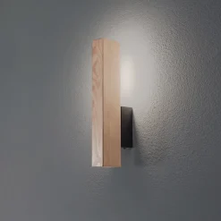 LED-væglampe i træ Teo, fyr, 31 cm, 3000 K